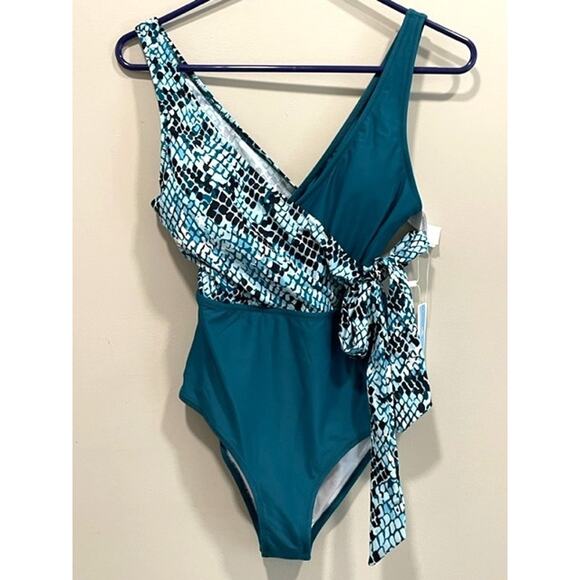 NWT Cupshe Teal Side Tye Figure Flattering One-Peice Swimsuit Women's Sz XS - Picture 2 of 9